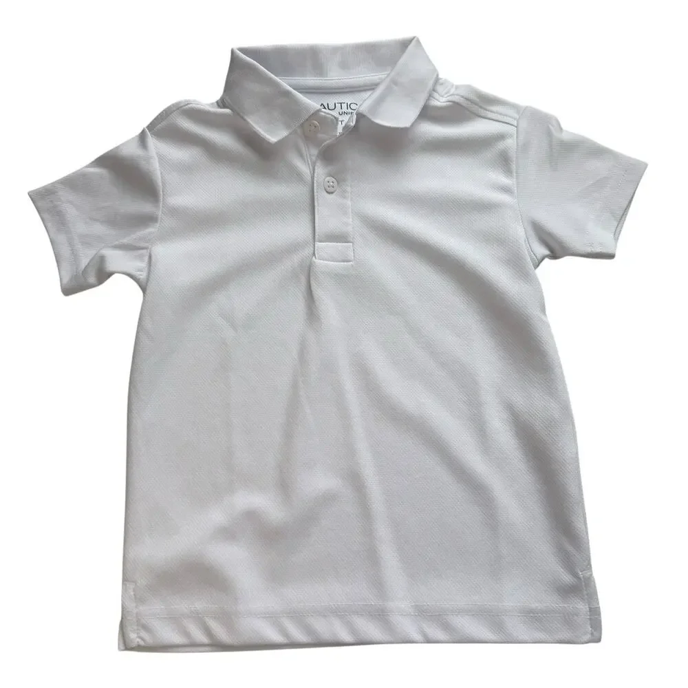 Nautica Little Boy's Size 4T White Short Sleeve Polo Shirt School Uniform Wickin